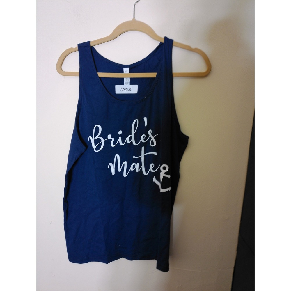Bella + Canvas Tank Top Women M Navy Blue Brides Mate Nautical Anchor Wedding